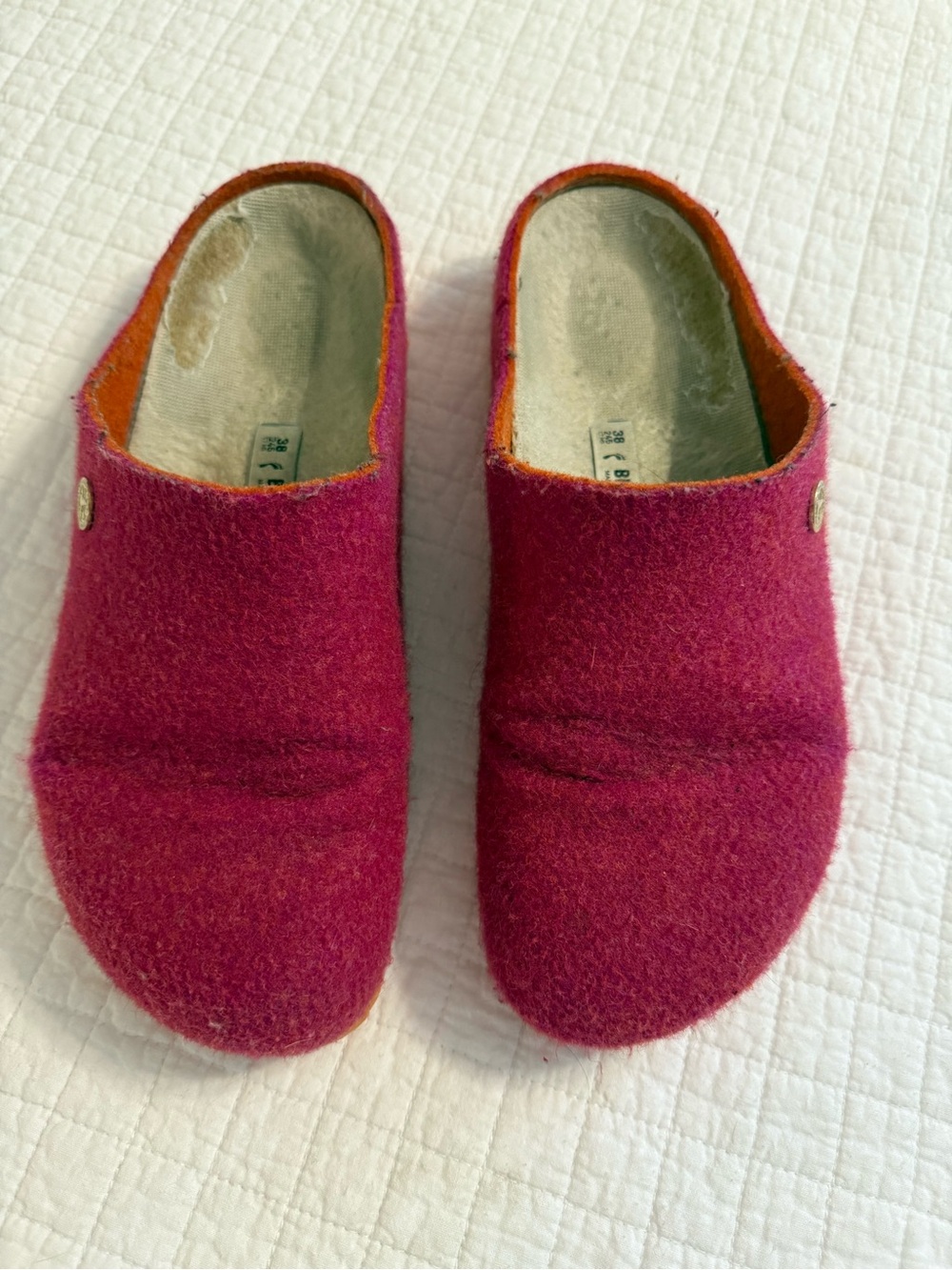 Birkenstock Felt Slip-Ons in Fuchsia with Orange Lining